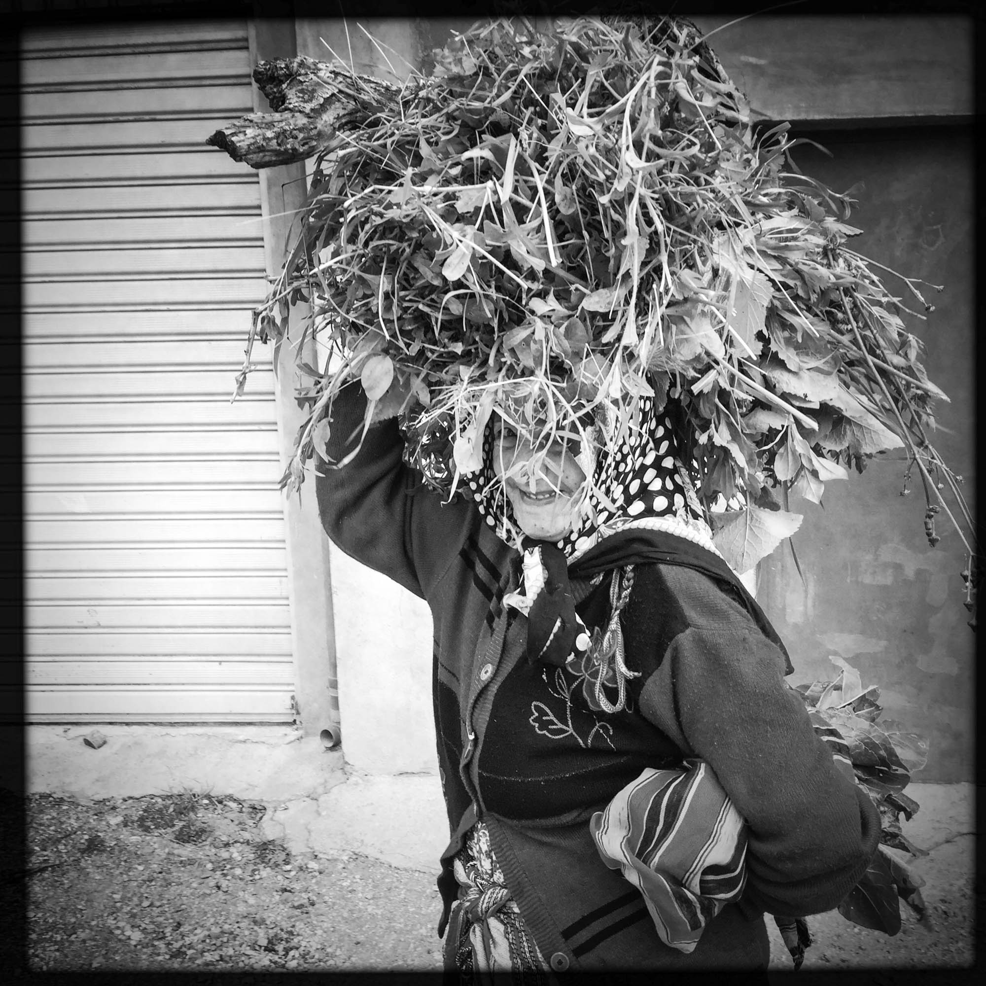 Une femme Kabyle, revient de ramasser des herbes et du bois en haute Kabylie. 12/02/2016, Yakouren-Algérie.